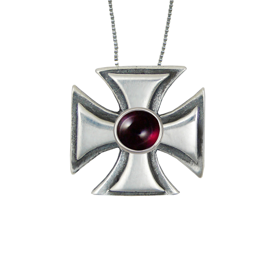 Sterling Silver Iron Cross Pendant With Garnet Sterling Silver Iron Cross Pendant With Garnet